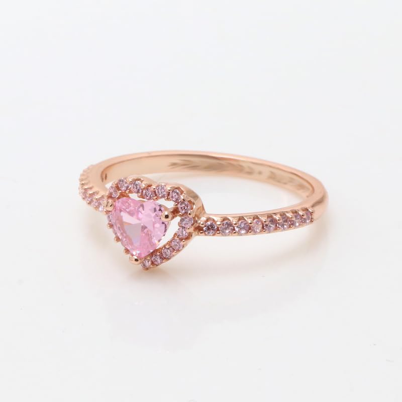 925 Sterling Silver Women's Engagement Ring Heart Cut Cubic Zirconia Wedding Commitment Ring Heart Set with Diamond Rose Gold Pink Diamond Ring for Women Gift 9 - Image 3
