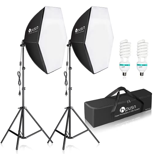 HPUSN Softbox Photography Lighting Kit 30"X30" Professional Continuous Lighting System Photo Studio Equipment with 2pcs E27 Socket 5400K Bulbs for Portraits Advertising Shooting YouTube Video