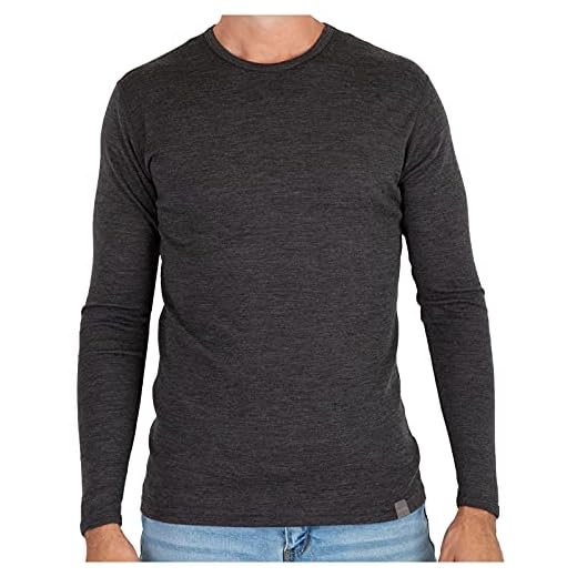 MERIWOOL Mens Base Layer - 100% Merino Wool Midweight Long Sleeve Thermal Shirt Charcoal Gray