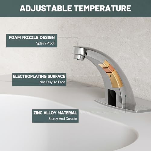 Image of Touchless Bathroom Sink Faucet, Greenspring Motion Automatic Sensor Faucet, Hands Free Vanity Faucets with Hole Cover Plate, Modern Commercial with Control Box and Temperature Mixer, Chrome