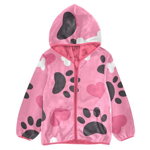 OTVEE Dog Paw Bones Hearts Kids Hoodie Jacket Fall Spring Full Zip Warm Outwear Coat