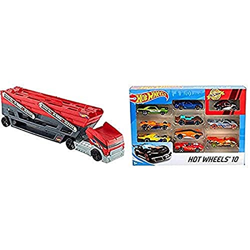 Hot Wheels Mega Hauler Truck & 10 Car Pack, Styles May Vary