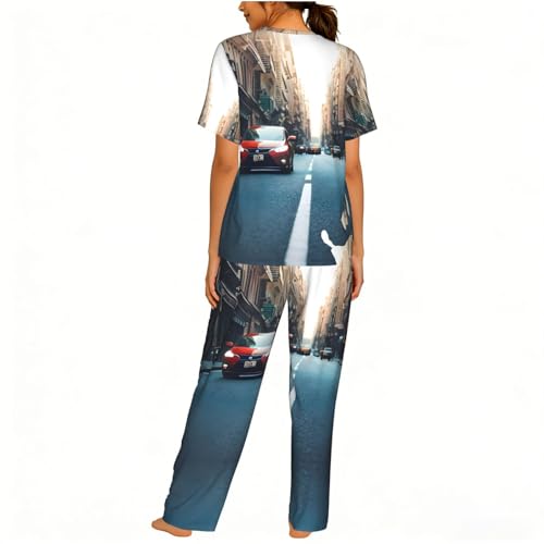 Pyjama doux pour femme vêtement de nuit confortable imprimé voiture rouge