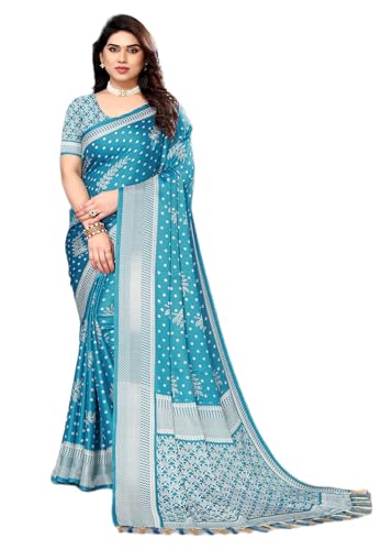 Image of Amazon Brand - Tavasya Womens Blocked Printed Daily Wear Chiffon Georgette Saree With Blouse With Blouse