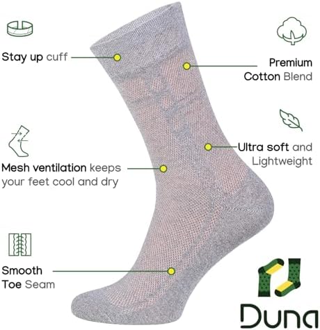 Duna Ultra Thin Breathable Lightweight Cotton Mens Dress Socks (5 pack) - Crew Length Socks size 5-7,7-9,9-11,11-13,13-15