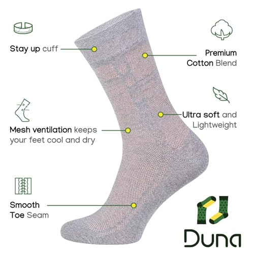 Duna Ultra Thin Breathable Lightweight Cotton Mens Dress Socks (5 pack) - Crew Length Socks size 5-7,7-9,9-11,11-13,13-15