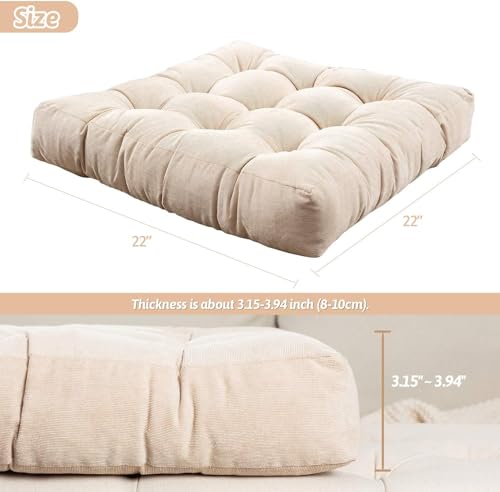 Image of Floor Pillow, Square Meditation Pillow for Seating on Floor Solid Thick Tufted Seat Cushion Meditation Cushion for Yoga Living Room Sofa Balcony Outdoor