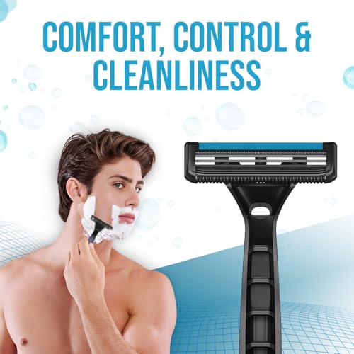 Image of DORCO TNC100 Disposable Razors for Men, Pack of 25 | Open-Flow Cartridge for Easy Rinsing & Cleaning | Long Non-Slip Rubber Handle for Comfortable Grip | Smooth Shave | Convenient Disposable Razor