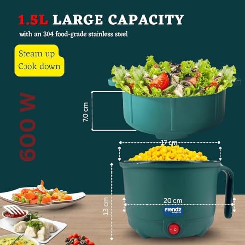 Image of MISCIBLE 1.5L Electric Multi-Function Food Warmer with Egg Tray & Steamer, Portable Mini Heating Kettle, 600W Travel Meal Maker with Auto Shut-Off & Boil Dry Protection for Soup, Noodles & Baby Food