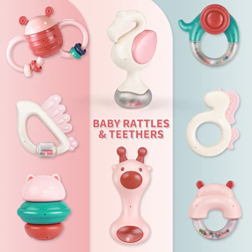 Baoli 8Pcs Baby Rattles Toys Set, Infant Grab N Shake Teething Toys, Hand Bells And Spin Rattle Musical Toy Playset, Sensory Early Development Toy Gift For Newborn Babies Infants Girls 3-12 Months #TOP1
