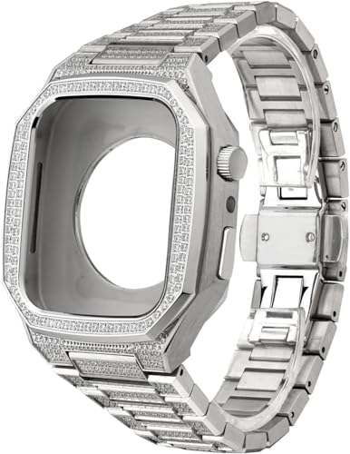 Kit mod pour Apple Watch en acier inoxydable antichoc et bracelet métallique robuste 44mm 45mm