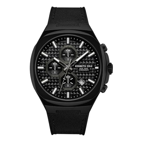 Kenneth Cole New York Men's Chronograph Watch – Stainless Steel Bracelet, Bold Hour Markers, Sophisticated Design, Black - Black Silicone