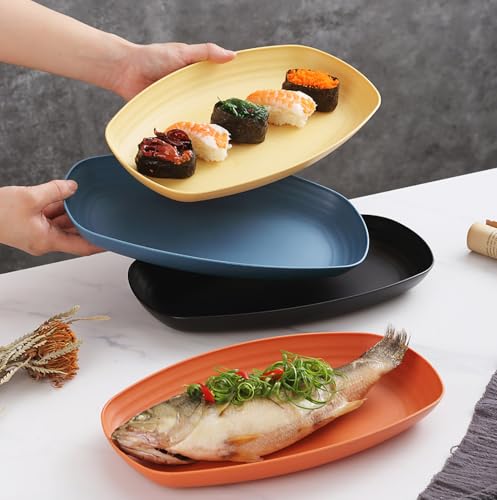 Image of Unbreakable Round Food Tray for Dessert, Dinner, Cereal, Party, Steak, Pizza, Dessert, Pasta, Salad, Fruit, Adult &Toddler Baby Kids Dishwasher & Microwave Safe (Orange, Pack of 2)