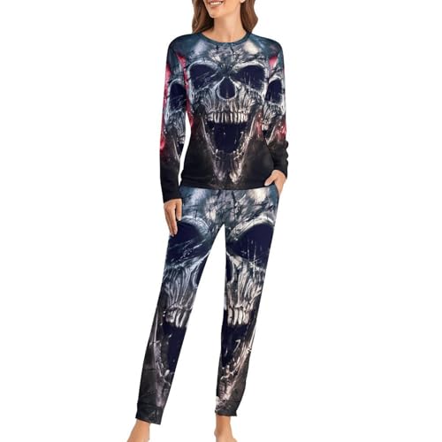 Pyjama femme tête de mort ensemble t-shirt manches longues et pantalon à offrir pour Noël
