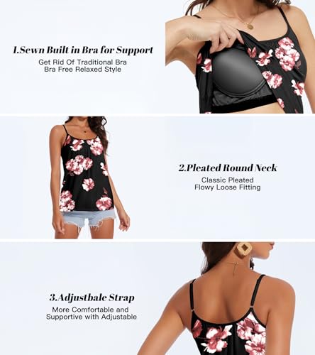 Image of Camisoles for Women with Built in Bra Adjustable Strap Tank Tops Cami Sleeveless Summer Tops for Workout Sleeping Traveling