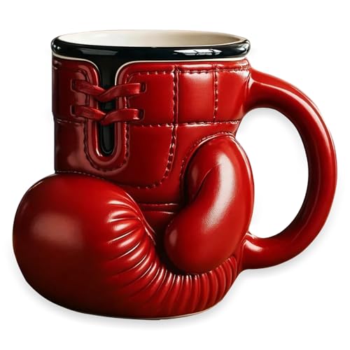 Leseogye Boxing Glove Mug Red Resin Sports Themed Mugs Coffee Mug and Boxing Gifts for Men Gym Water Bottle for Home and Office