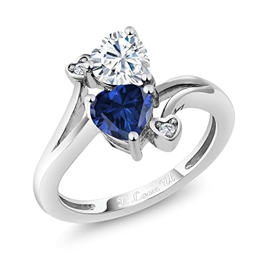 Gem Stone King 925 Sterling Silver Promise Customized Personalized and Engraving Build Your Own 2 Birthstone For Her Heart Shape Engagement Ring For Women (Size 6)