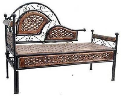 Wooden Solid Beautiful Wrought Iron 3 Seater Sofa Engineered Wood Side Table (Finish Color – Brown, Pre-Assembled) 107 x 45.7 cm