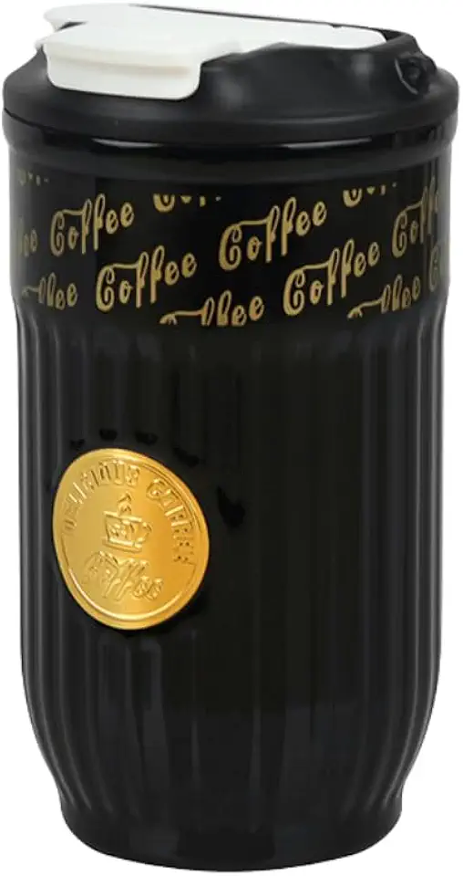 Copo Térmico de Aço Inoxidável 304, 420ml, Preto com Canudo e Bico, para Café, Chá, Água (Bebidas Quentes e Frias), 14x8cm (Preto)