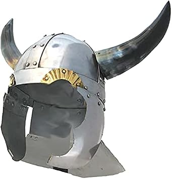 Medieval Viking Helmet with Horns One Size Fits Most Silver