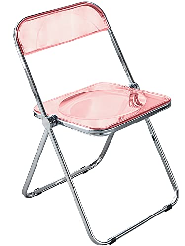 Sanesuline パイプ椅子 透明 折りたたみ椅子 クリアチェア スタッキングチェア 背もたれあり 会議椅子 軽量 室内 北欧 韓国 インテリア 省スペース シンプルイス 1脚 ピンク