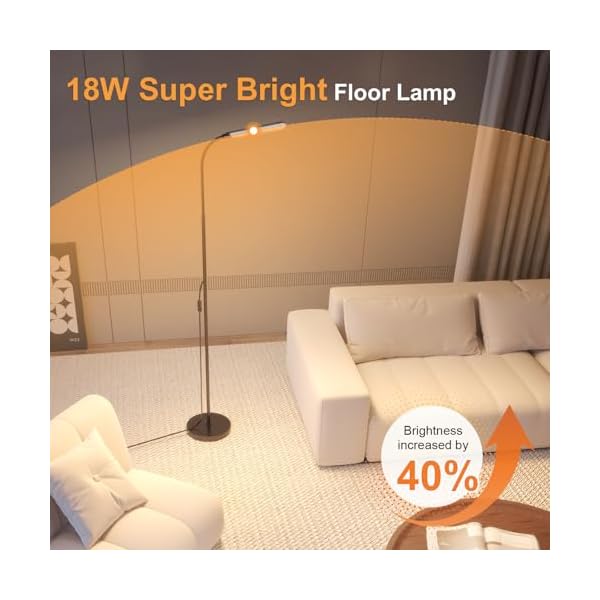 Floor Lamp, Bright 18W LED Standing Lamps for Living Room, Remote Stepless Adjustable Color and Brightness Dimmable with ON/Off Switch, Gooseneck Reading Lights for Bedroom Office, 1300LM Black - Image 4