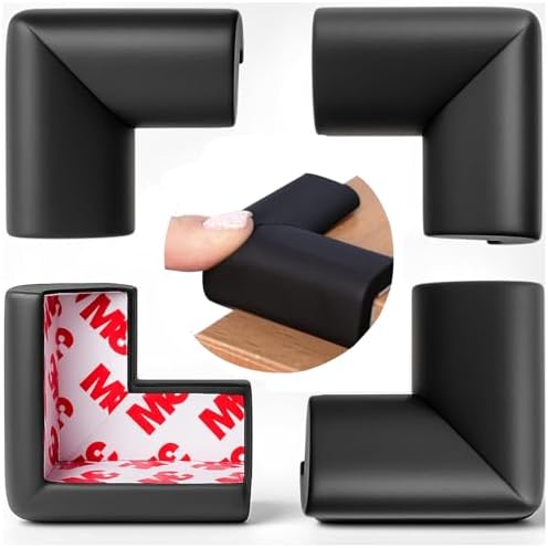 4 Pack Soft Sponge Table Corners, 3M Adhesive Pre-Taped Corner Protector for Baby, Baby Proofing Corner Guards, Furniture Corner Protectors, Foam Furniture Corner Bumper Guards, Black