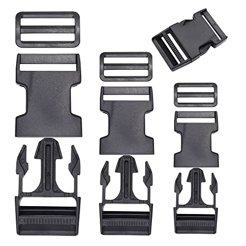 Hashbag Seitliche Schnalle aus Kunststoff mit Tri-Glide für Gepäckgurte, Haustierhalsband, Rucksackreparatur, Gurtband, Zelt – kein Nähen erforderlich! Schwarz, Schwarz , 38mm -4 Pcs