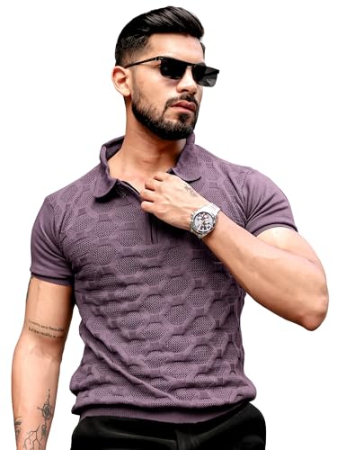 Image of Maniac || Mens || Solid Textured || Half Zip || Polo Neck || Half Sleeve || Cotton || T-Shirt