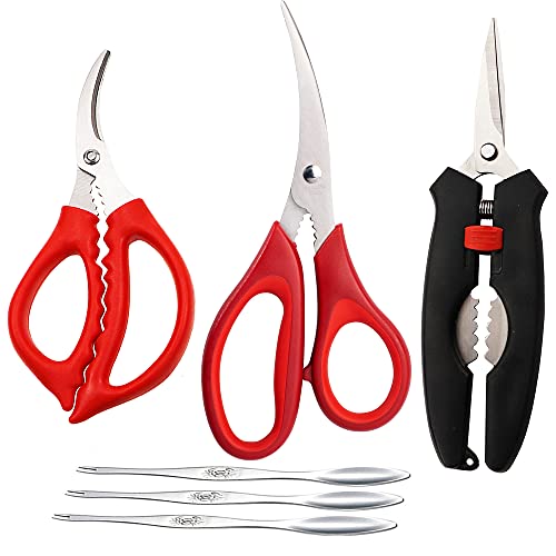 Seafood Scissors and Lobster Forks for Kitchen Scissors Seafood Scissors Fish Scissors Crab Scissors Shrimp Scissors Set of 6 pcs