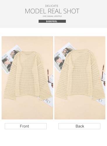 Sidefeel Womens Fall Sweaters 2025 Lightweight Casual Long Sleeve Crochet Hollow Out Knit Pullover Tops Clothing