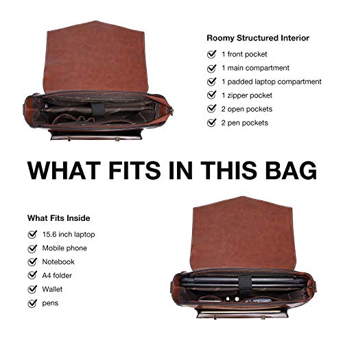 Ecosusi Backpack For Women Briefcase Messenger Laptop Bag Vegan Leather Satchel Work Bags Fits 15.6 Inch Laptops, Coffee #TOP2