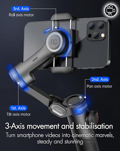 AOCHUAN Smart XE Smartphone Gimbal Stabiliser - Foldable 3-Axis Gimbal with Focus Wheel for iPhone Samsung & Android - Elevate Your TikTok, YouTube, and Vlogging Content - Image 2