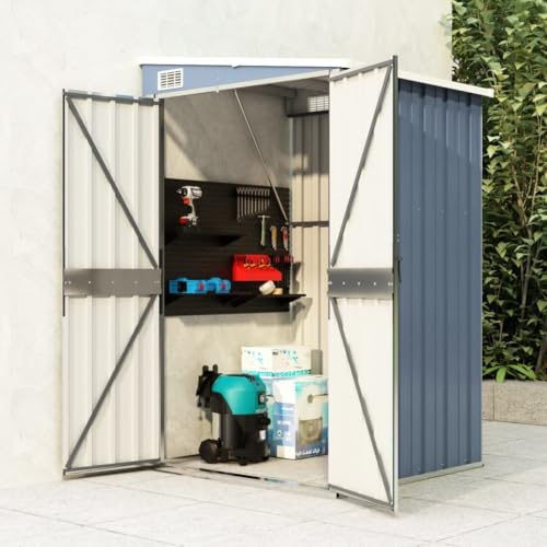 Hovothy Gerätehaus 118x100x178 cm Wand-Geräteschuppen Gartenschrank Wetterfest Geräteschuppen Gartenhaus Metall Fahrradunterstand Holzlager Hütte Grau