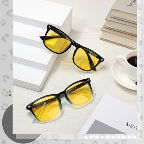 Image of Polarized Sunglasses for Women Men Night Vision Glasses Anti Glare | Yellow Anti Glare UV400 Lens, Lightweight Square Frame, for Day Night Use, Driving, Fishing, Cycling, Traveling