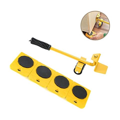 Onerbuy Furniture Lifter with 4 Pack Moving Sliders Heavy Furniture Roller Move Tools Max Up for 150KG/330 LB, 360 Degree Rotatable Pads (Yellow) Cover