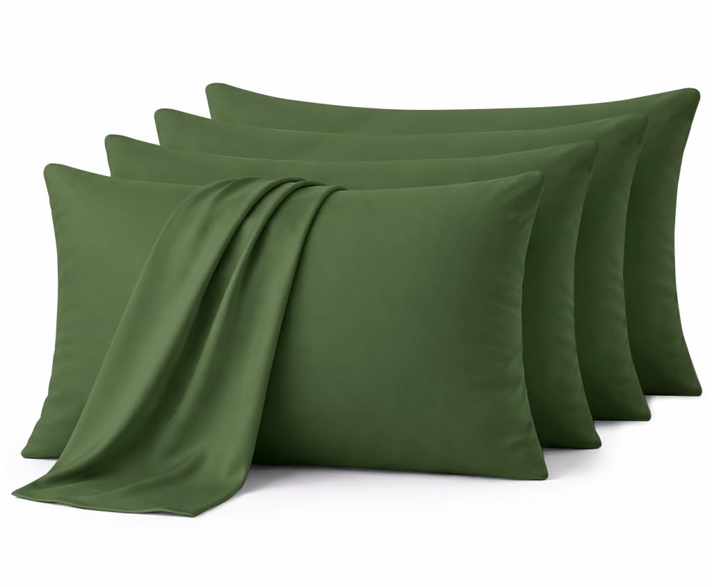 Aspire Homeware Olive Green Pillow Cases 4 Pack – 100% Brushed Microfiber Pillowcases Super Soft Envelope Closure Pillow Cover (50x75cm) — image 1