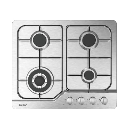COMFEE CGH610X Piano Cottura a Gas da Incasso 4 Fuochi, 60 cm Acciaio Inox, Griglie in Ghisa