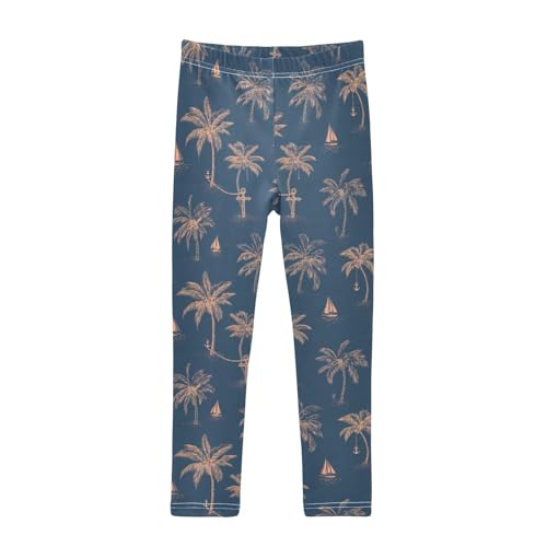 Girls' Athletic Leggings Ankle Length Yoga Dance Pants Kids Teen 4T Sailboat Palm Trees