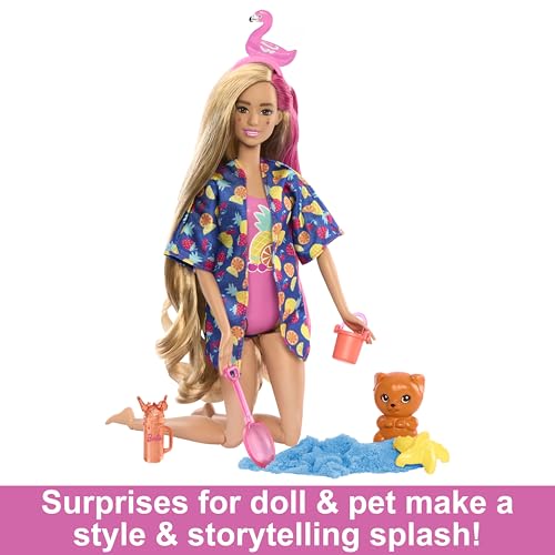 BARBIE Pop Reveal Rise & Surprise Geschenkset - über 15 Überraschungen, inklusive 1 Barbie-Puppe, Strandzubehör, für fruchtig-frechen Spielspaß, für Kinder ab 3 Jahren, HRK57