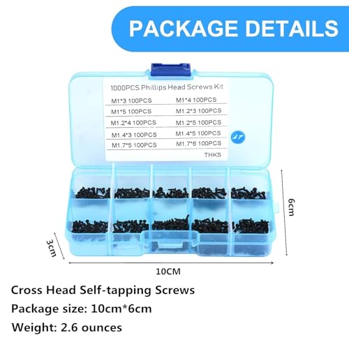 Kit de tornillos autorroscantes para electrónica 1000 pcs miniatura 3
