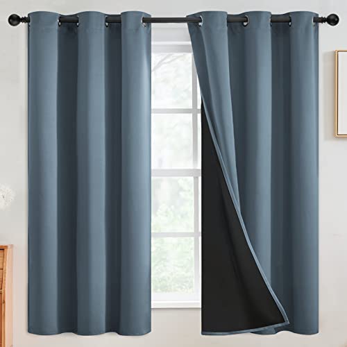 Image of SimpleHome Stone Blue 100% Blackout Curtains Room Darkening Living Room 63L
