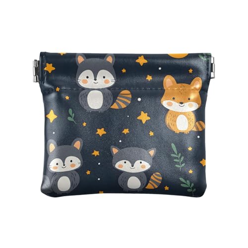 Coin Purse for Women Moon Raccoon Coin Pouch Change Holder PU Leather Mini Wallet Portable Coin Bag Money Pocket