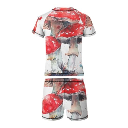 Red Watercolor MushroomsChildren's Casual Swimsuit Set - Simple and Versatile10-12Y（150cm）4