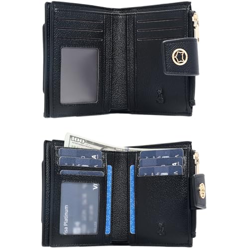 FOXLOVER Small Wallet for Women Soft Leather RFID Blocking Bifold Zipper Pocket Wallet Card Case Purse with ID Window4