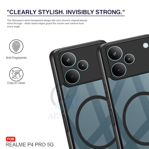 Image of AESTMO Realme P4 Pro 5G Back Cover | 360 Protection | Crystal Clear Hard Back Transparent | Compatible with MagSafe Accessories (PC+TPU, Black Bumper)