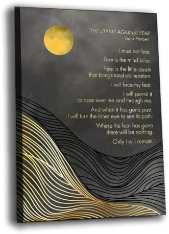 Frank Herbert Litany Against Fear Dune Quote Framed Vintage Canvas Wall Art Prints Ready To Hang Retro Mural Decor for Bedroom Living Room Bathroom Office Bar Indoor Wall Ornaments (Framed,12x18 inch)