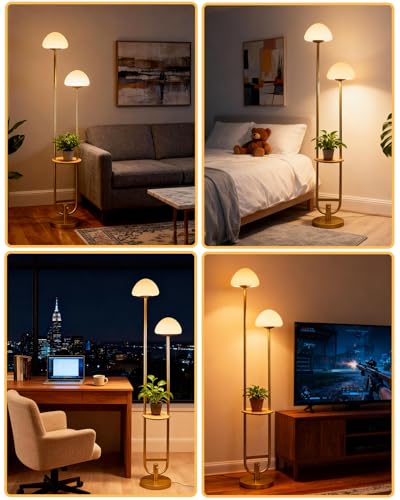 Image of Lightdot 63IN Gold Dimmable Floor Lamp with Table Modern Mid Century Standing Lamps with Bulbs Included Unique Vintage Tall Floor Lamp with 5Lbs Heavy Base for Living Room /Sofa Beside /Corner Decor