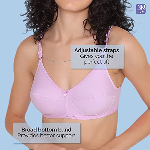 Image of INKURV Cotton Hosiery Bra for Women's Daily use, Full Coverage Bra for Regular wear, Non Padded, Non Wired Everyday Bra with Rich Cotton-Zoe Combo of 3