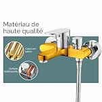 Robinet Baignoire avec Douchette Mitigeur Baignoire pour Bain et Douche Mitigeur Douche 2 Sorties Robinet Monocommande de Bain avec Douchette 3 Jets, Support, Flexible 1.5m, Chromé Mural Montage